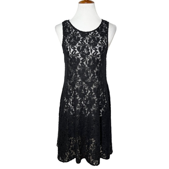 Free People Dresses & Skirts - Free People Black Floral Crochet Lace Sleeveless Fit and Flare A Line Dress
